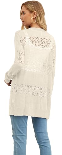 GRECERELLE Women's Lightweight Long Sleeve Cardigan Summer Casual Loose Open Front Pointelle Sweater Beach Coverup, Royal Blue, Medium