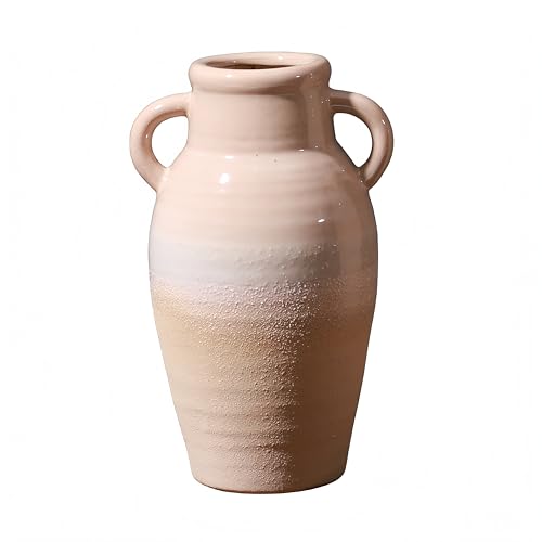 YUSHUIHOME Rustic Farmhouse Ceramic Vase Rough Ceramic Binaural Vase with Handle, Unisex High Clay Vintage Vase Decorative Vase for Living Room, Table, Farm House, Shelves Decoration (Model)