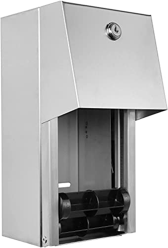 Dual Rolls Commercial Toilet Paper Dispenser - 304 Commercial Grade 2 Roll Stainless Steel Toilet Paper Holder, Heavy Duty Lockable Wall Mount Multi Roll Toilet Tissue Dispenser for Bathroom/Restroom