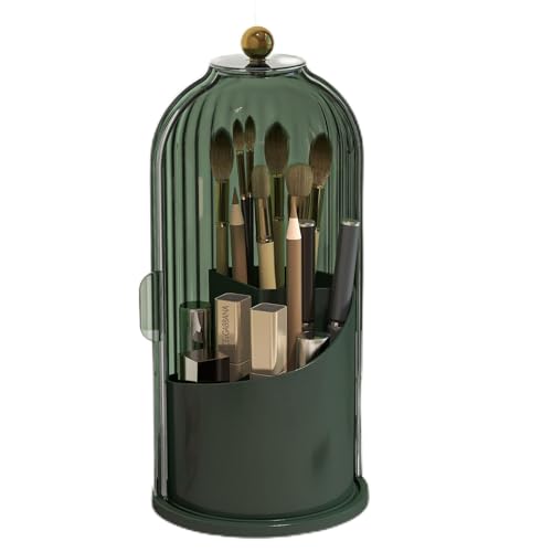 Emljkvp Makeup Brush Holder with Dustproof Cover 360 Rotating Makeup Brush Organizer for Vanity Bathroom, All Green