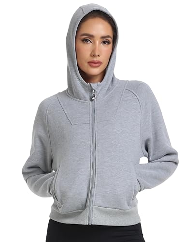 MoFiz Zip Up Hoodies for Women Warm and Cozy Full Zip up Sherpa Fleece Lined Hoodies for Women Winter Dark Gray X-Small