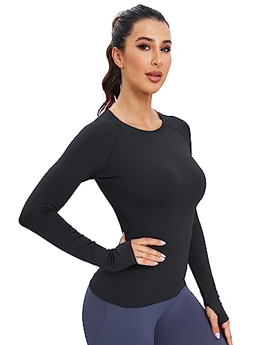 MathCat Workout Shirts for Women Long-Sleeved Athletic Shirt Running Breathable Seamless Yoga Tops Red