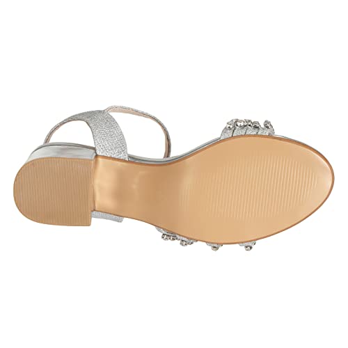 SheSole Women's Strappy Open Toe Rhinestone Low Block Chunky Heels Sandals Silver Sandals Wedding Party Dress Shoes for Women Silver US 6