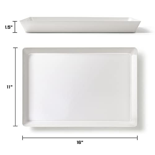 3 Pack, 16" x 11" Large White Serving Trays Set - Reusable Plastic Serving Platters for Cookie, Appetizer, Charcuterie, Snack, Dessert, Party Food Display - Stackable Kitchen CounterTop Tray, BPA Free