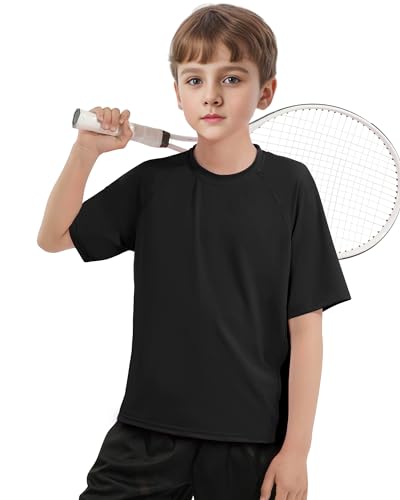 KEREDA Boys Swim Rash Guard Shirt Short Sleeve Shirts UPF 50+ Quick Dry Athletic Shirt Orange 7-8 Y
