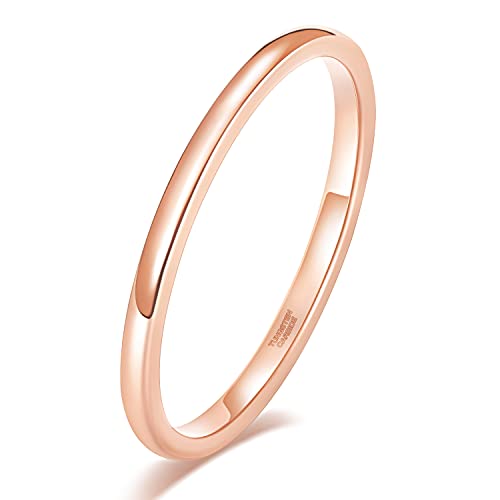 SHINYSO 4mm Tungsten Carbide Ring Dome Polished Wedding Band for Men Women Rose Gold Comfort Fit Size 12
