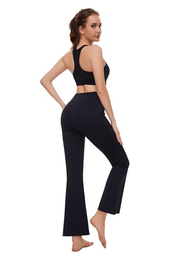 bpbtti Womens High Waisted Flare Leggings Seamless Buttery Soft Yoga Pants with Pockets Tummy Control Workout Non See Through Sweatpants (U, S)