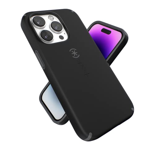 Speck iPhone 14 Pro Case - Built for MagSafe, Slim with Drop Protection, Scratch Resistant - Soft Touch - Dual Layer, Black, Slate Grey, CandyShell Pro