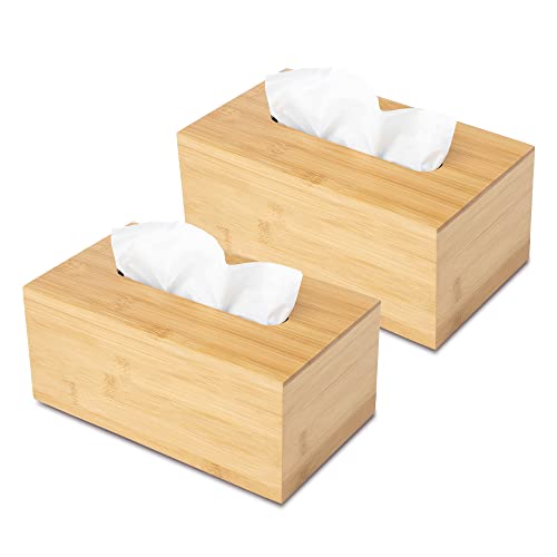 JUSK Design Tissue Box Holder - Modern, Minimalist, and Durable Wooden Tissue Box with Sliding Bottom, Easy-Refill - Premium-Quality Bamboo Tissue Box Cover, Fits 184-Count Box, Rectangular, Pack of 2