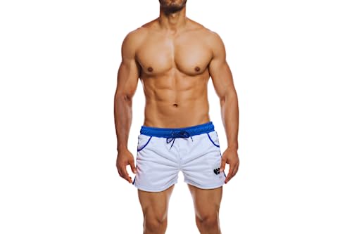 Top Spot Apparel Men's Swim Trunks Mesh Lined Shorts, Sport Boxer (S, Day White)