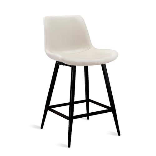 Cozyman 24 inch Counter Stool, Modern Bucket Barstool Set of 4, Barstools with Back and Footrest, Faux Leather Bar Stools for Kitchen Island Restaurants, Antique White