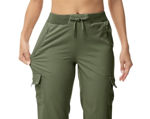 Womens Cargo Crop Pants Capris Bottoms Summer 4 Pockets Hiking Lightweight Quick Dry Athletic Joggers Army Green XS