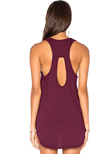 Muzniuer Women's Long Stretch Backless Tank Top Summer Casual Loose Long Tank Top Cute Keyhole Summer Shirts Workout Long Tunic Tops LightGray XL