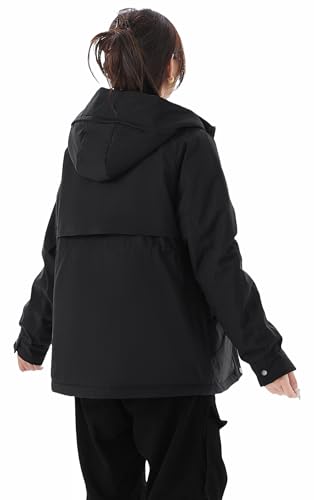 JiangWu Womens Fashion Fleece Sherpa Lined Hooded Coat Winter Thicken Warm Jacket(A-Black,Medium)