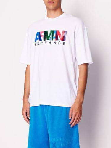 A | X ARMANI EXCHANGE Men's Comfort Fit Cotton Jersey Color Logo Tee, Azure Blue