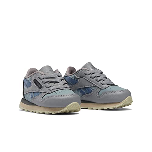 Reebok Kids Classic Leather Sneaker, Jurassic World/Grey/Teal Fog/Brave Blue, 4 US Unisex Toddler