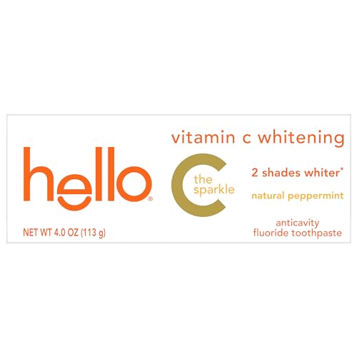 Hello Vitamin C Whitening Toothpaste with Fluoride, Teeth Whitening Toothpaste for Adults, Helps Freshen Breath and Removes Surface Stains, SLS Free, Natural Peppermint Flavor, 4.0 oz Tube