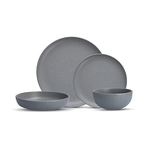 Fortessa Sound Stoneware 16 Piece Dinnerware Set, Service for 4, Cement