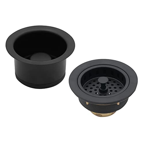 Westbrass CO2196-62 Combo Pack 3-1/2" Post Style Large Basket Strainer and Extra-Deep Collar Kitchen Sink Waste Disposal Flange with Stopper, Matte Black