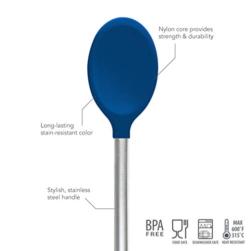 Tovolo Mixing Spoon With Stainless Steel Handle Scratch Heat-Resistant Stirring, Kitchen Utensil Safe for Nonstick Cookware & Cast Iron Skillets, Deep Indigo