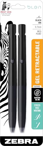 Zebra Pen bLen Retractable Gel Pen, Black and White Barrel, Medium Point, 0.7mm, Black Ink, 6-Pack with 4 Refills (41416)