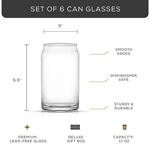 JoyJolt Drinking Glass Cups Set of 6-16oz Beer Can Glasses. Clear Soda Can Shaped Glass Cups, Cute Iced Coffee Cup Tumblers, Cold Drink Glassware, Unique Water, Tea, Cocktail Glass Set