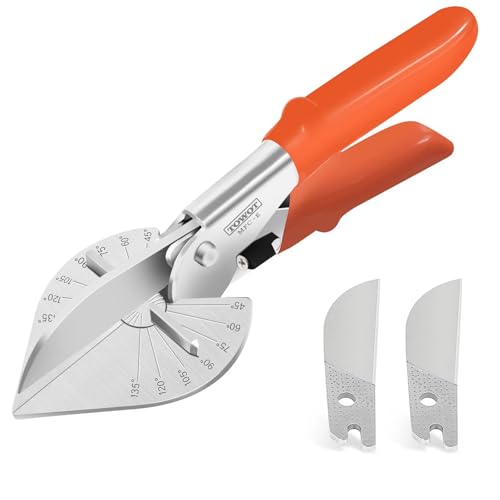 TOWOT Multi Angle Miter Shears, Angle Cutter Adjustable At 45 To 135 Degree With Safety Lock Miter Shears for Crafting, Plastic, PVC & Molding Trim, Angle Cutting Tool Including 2 Spare Blades