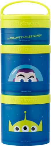 Whiskware Disney Pixar Stackable Polypropylene Snack Containers for Kids and Toddlers, 3 Stackable Snack Cups for School and Travel, Toy Story Buzz Lightyear