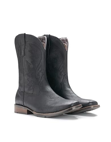 IUV Cowboy Boots For Men Western Boot Durable Fashionable Retro Classic Embroidered Pull On Slip Resistant Boots