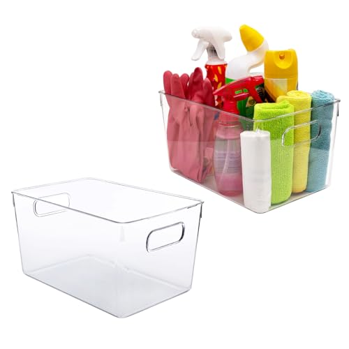 Clear storage organizer bins with Labels, Kitchen Pantry Organizers and Storage Baskets Fridge Containers for Organizing Cabinet Organization Perfect for, Foods, Snacks, Chips, Vitamin, Spices