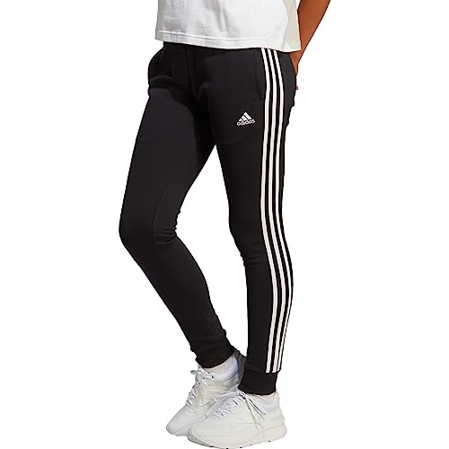 adidas womens Essentials 3-stripes French Terry Cuffed Track Pants, Black/White, XX-Small US