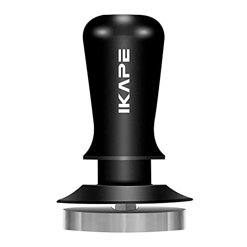 IKAPE 49mm Espresso Tamper, Black Premium Barista Coffee Tamper with Calibrated Spring Loaded, 100% Flat Stainless Steel Base Tamper for Espresso Machine