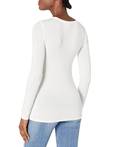 BCBGMAXAZRIA Women's Long Sleeve Top with Crew Neck, Off White, X-Small