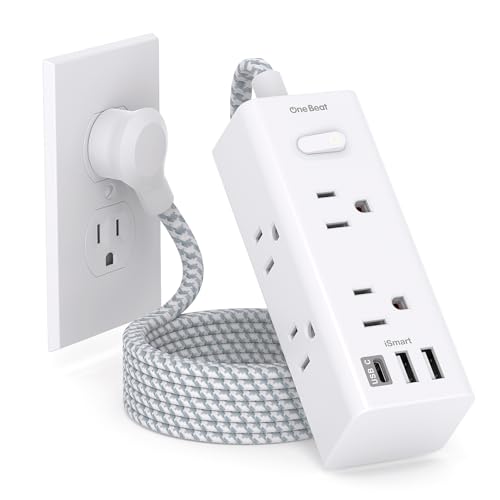 Power Strip Surge Protector - 6 Widely Outlets with 3 USB Ports(1 USB C), 3 Sided Outlet Extender, Flat Plug Extension Cord, Wall Mount Small Power Strip for Home Office Travel College Dorm Room