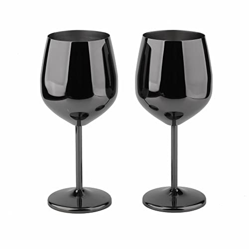 Arora Stainless Steel Wine Glass 18oz - Set of 2 Black - 3.6" D x 8.3" H (851036)