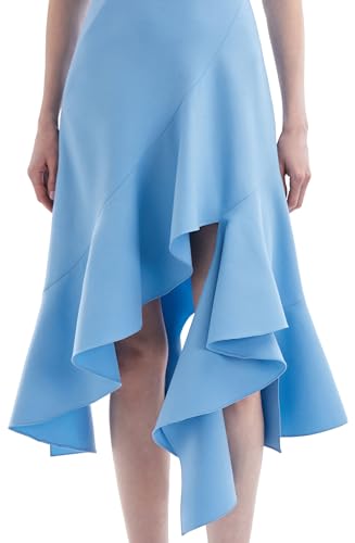 Oscar de la Renta, Asymmetrical Hem Wool Dress, Pastel Blue, 16