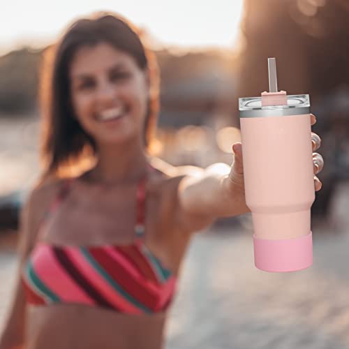 QIANHAI Silicone Boots & Straw Lip for Stanley Quencher Adventure 40oz Tumbler & IceFlow -Sport Water Bottle Bottom Sleeve Fits Hydro Flask -Stanley Cup Accessories (3D-1Pink+1Cover)