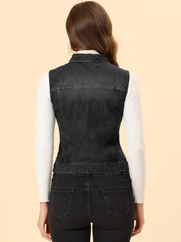 Allegra K Women's Washed Denim Buttoned Vest W Flap Pockets Small Yellow