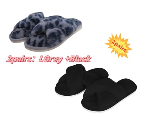 LE.FRONDE House Slippers for Women，Cozy Plush Shoes (2 Pair：Black+Yellow, Adult, Women, 7, Numeric Range, US Footwear Size System, 8, Medium)