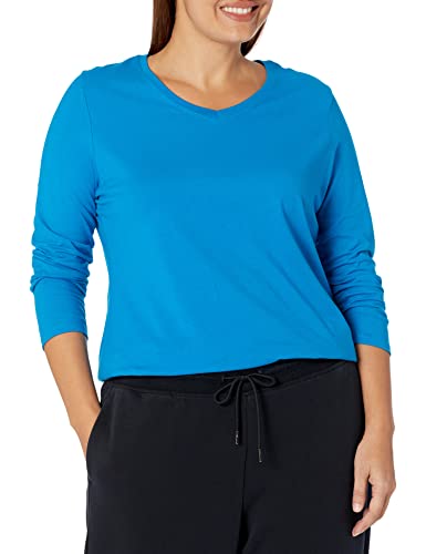 Just My Size Women's Plus Size Vneck Long Sleeve Tee, Deep Dive, 1X