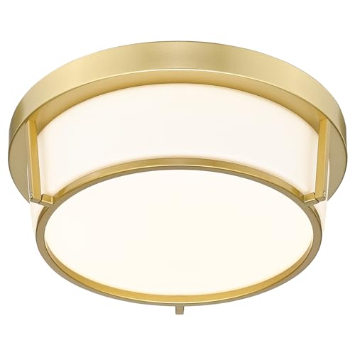 Luminzone Gold LED Ceiling Light Fixtures 12 Inch 22W LED Flush Mount Light 5CCT Dimmable Ceiling Light with Milk Glass Overhead Ceiling Lamp for Bedroom Bathroom Kitchen 3000K~6500K