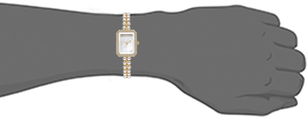 BESTKANG Elegant Pearl Watches for Women Small Square Dial Analog Quartz Watch Pearl Strap Diamonds Bracelet Dress Women's Watch (Gold White)