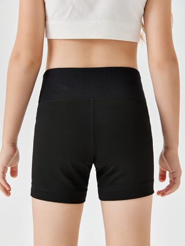 Girls Athletic Shorts Slim Tummy Control V Cross Waist Short Leggings Bike Dance Gymnastics Shorts Black