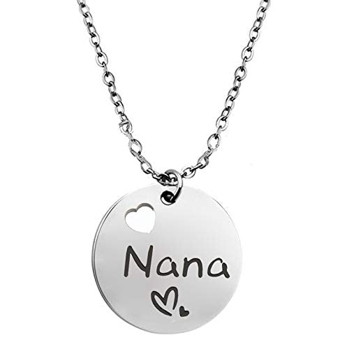 BEKECH Nana Bracelet Grandma Nana Charm Expandable Wire Bangle Nana Jewelry Grandmother Gift for Family Nana (Round Disc Necklace)