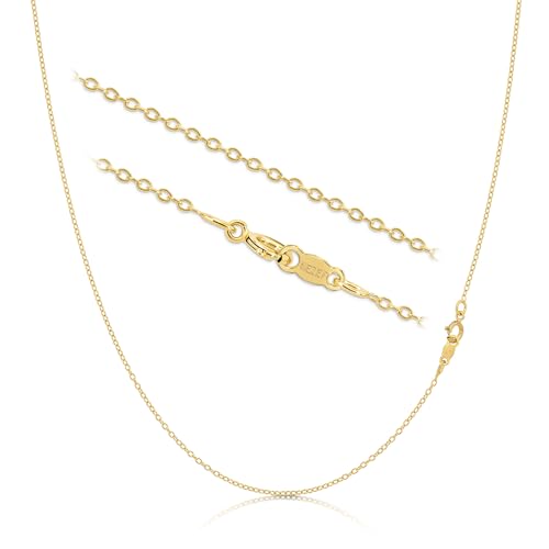 KEZEF 14K Gold Plated Sterling Silver Necklace for Women: Thin Cable Chain - 16 Inch Short/Choker Length Gold Chain for Women