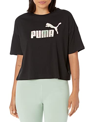 PUMA Women's Essentials Cropped Logo Tee, Black, Small