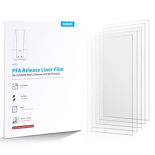 ELEGOO 3PCS PFA Release Liner Film, with Stronger Release Functionality and 95% Light Transmittance, Compatible with Mars 4 DLP 3D Printer, 200 * 130mm, 0.127mm Thickness
