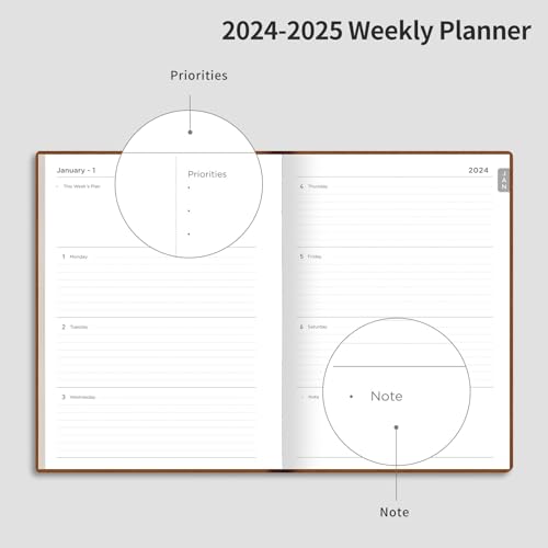 RETTACY 2024 Planner - Calendar 2024 Planner, Planner 2024-2025 Daily Weekly and Monthly, Jan 2024 - Mar 2025, 100 GSM Premium Acid-Free Paper, Leather Softcover, 8.5" × 11" (Black)