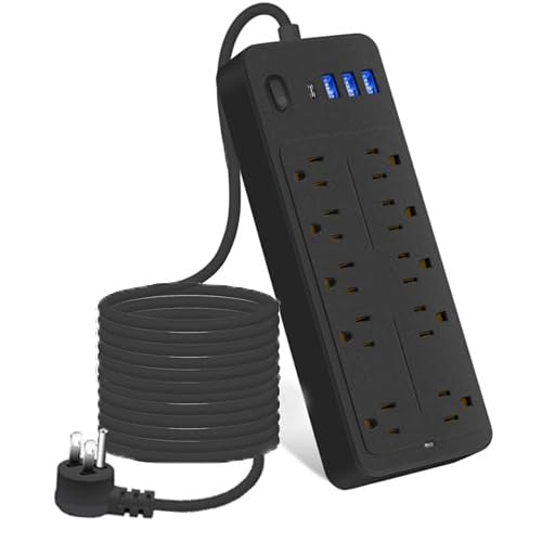 Asamoom 15 FT 14-in-1 Power Strips with Surge Protection 1700J,10 Outlets with 4 USB Ports (1 USB C) Long Extension Cord with Multiple Outlets 16Awg 1625W/13A Flat Plug Power Strip Protector Black