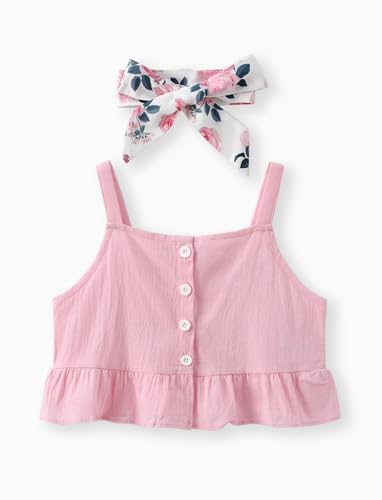 PATPAT Girls 2 Pieces Skirt Set Solid Color Tank Top and Floral Print Skirt Outfits Summer Clothes Sets for Girls, 4-5 Years